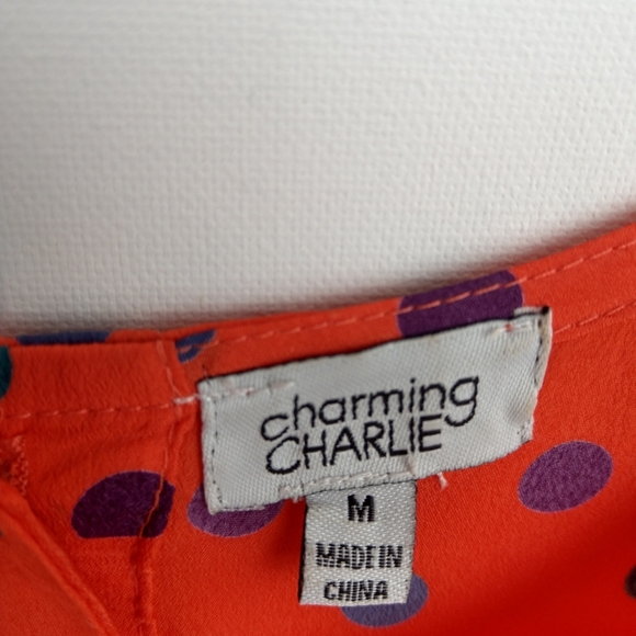 Charming Charlie Polka Dot Back High-Low Blouse, Size Medium - Picture 6 of 9